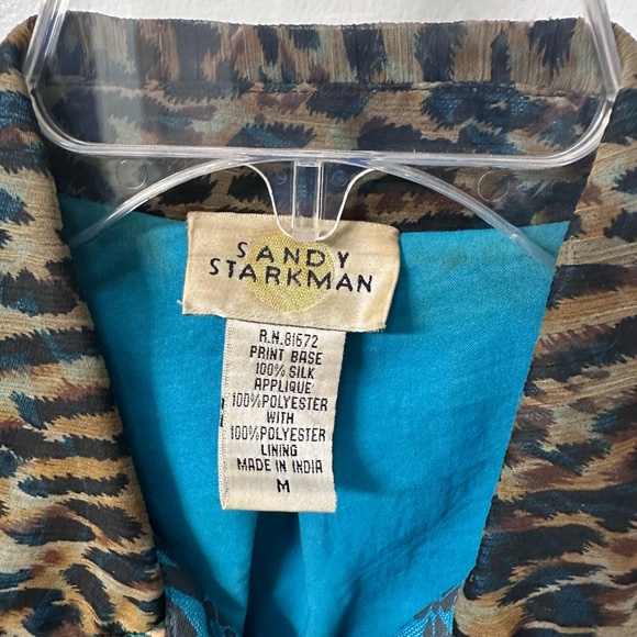 Vintage Sandy Starkman Turquoise & Brown Silk Jacket Size M Sequins Hippie Boho - Picture 2 of 10